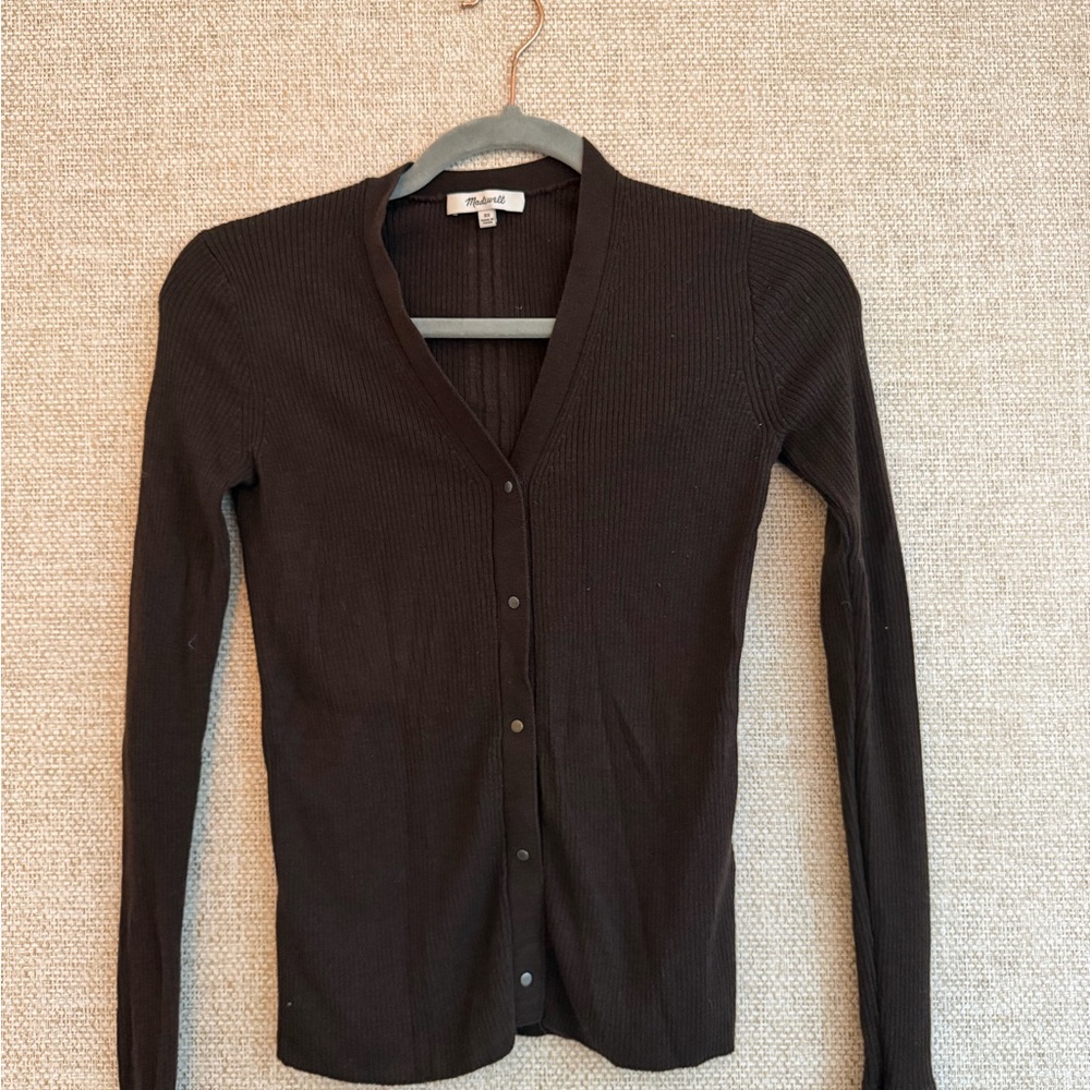 Madewell Cashmere Black Ribbed Cardigan